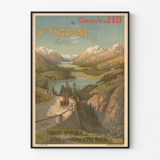 Vintage poster of the Eastern Railway Haute-Engadine Switzerland - High-speed trains