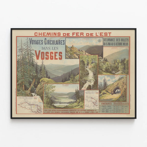 Vintage Poster of the Eastern Railway - Circular Journeys in the Vosges — framed artwork on a wall
