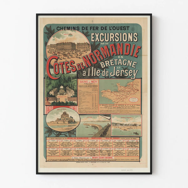 Vintage poster of the West Railway – Excursions in Normandy, Brittany, and Jersey Island