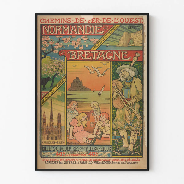 Vintage poster of Normandy Brittany and Jersey Island railways