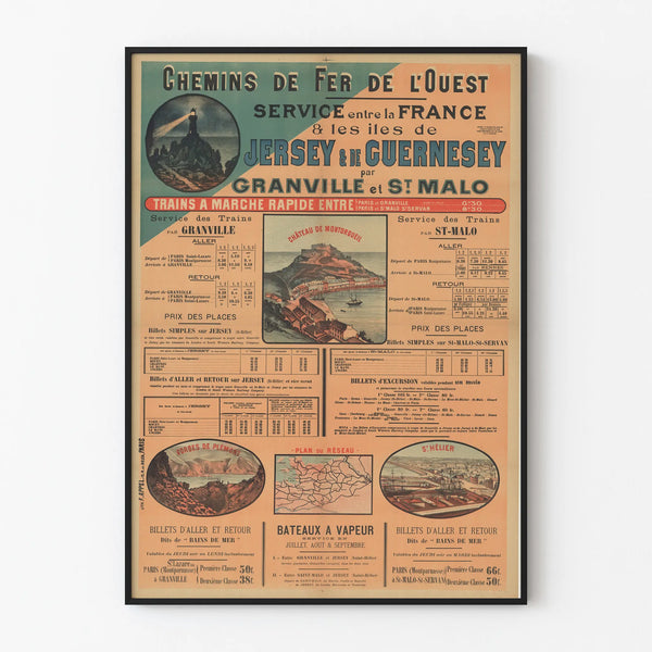 Vintage poster of the Western Railway - France & Islands Service Jersey, Guernsey via Granville and Saint-Malo
