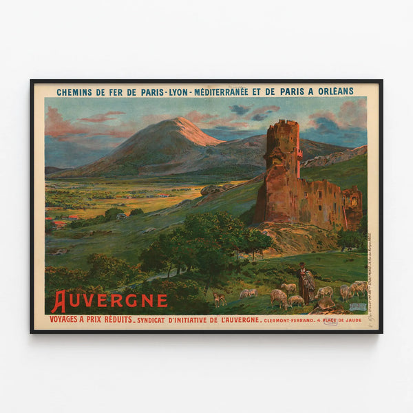 Vintage Poster of the Paris-Lyon-Méditerranée Railway - Auvergne — framed artwork on a wall