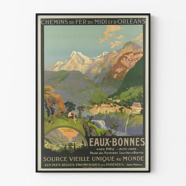 Vintage poster of Eaux-Bonnes, Pyrénées, by the Midi and Orléans Railways