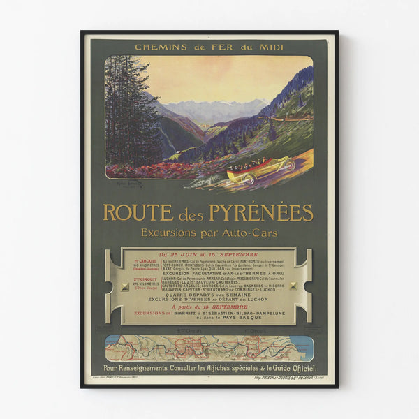 Vintage poster of the Pyrenees Route - Midi Railway Excursions