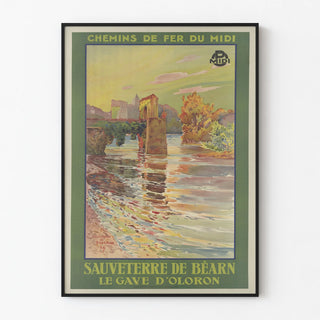 Vintage Poster of the Midi Railway - Sauveterre de Béarn, Le Gave d'Oloron