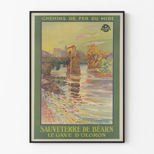 Vintage Poster of the Midi Railway - Sauveterre de Béarn, Le Gave d'Oloron