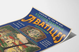Vintage blue and orange poster for the Abatilles thermal spa in Arcachon