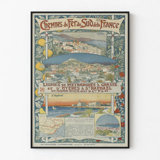 Vintage poster of the Southern France Railways - Meyrargues to Grasse and Hyères to Saint-Raphaël lines