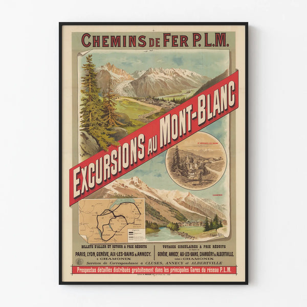 Vintage poster of excursions to Mont-Blanc, P.L.M. railways