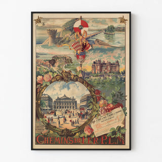 Vintage poster of the Chemins de fer P.L.M. – Paris, Monaco, Château de Pierrefonds
