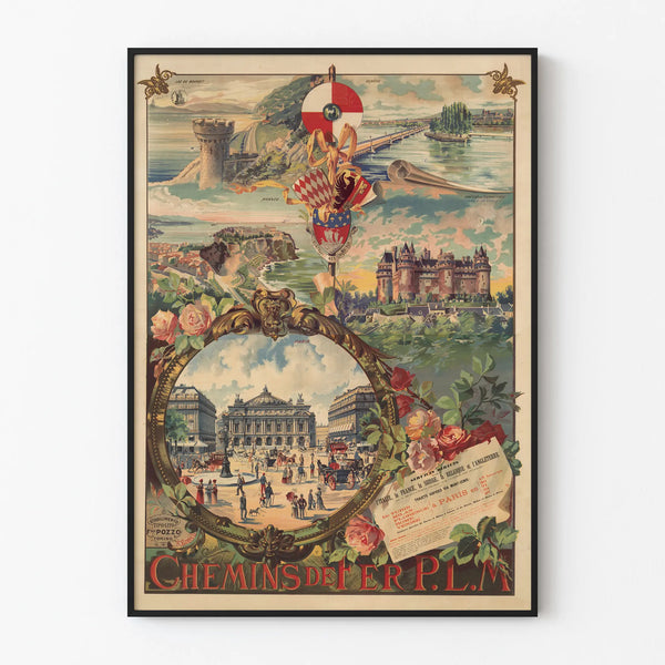 Vintage poster of the Chemins de fer P.L.M. – Paris, Monaco, Château de Pierrefonds
