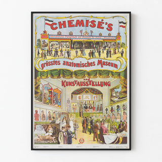 Vintage museum poster of anatomical exhibit and art exhibition