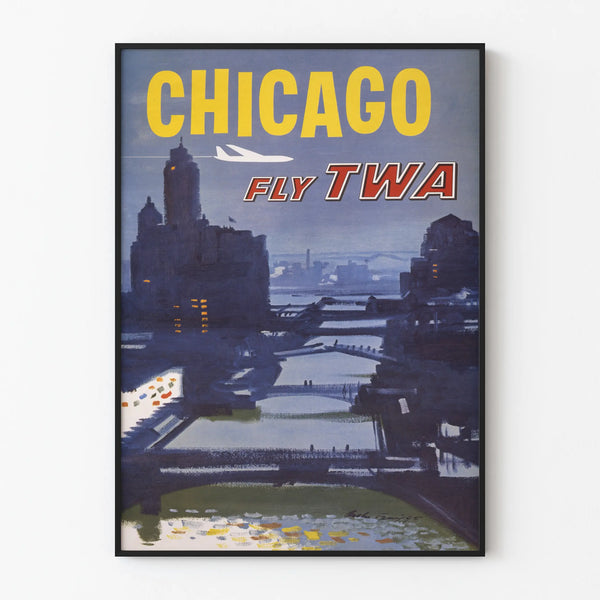 Vintage Chicago Fly TWA Poster - Wall Decoration for Travel