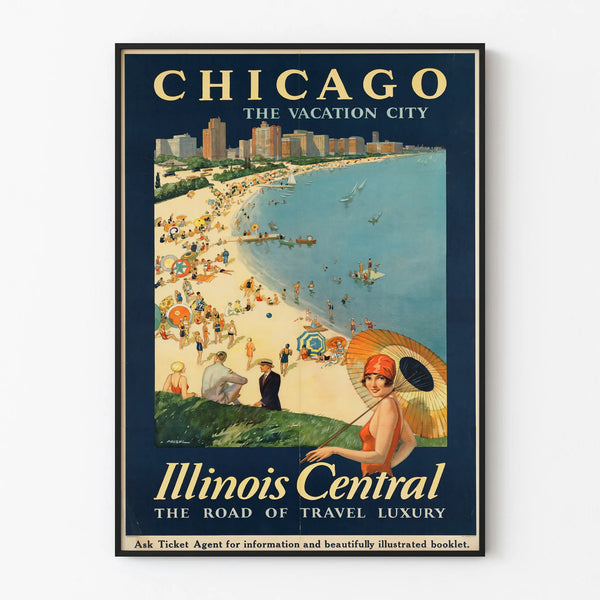 Vintage Chicago Poster - The Vacation City - Retro Wall Decoration