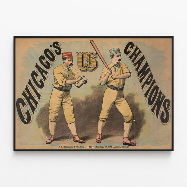 Vintage Baseball Poster Chicago US Champions — framed artwork on a wall