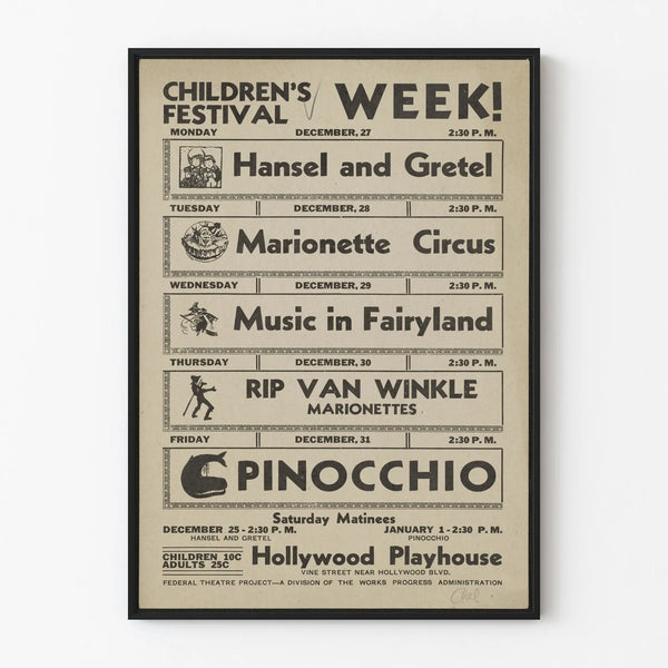 Vintage Children's Festival Poster with Show Programs and Puppets