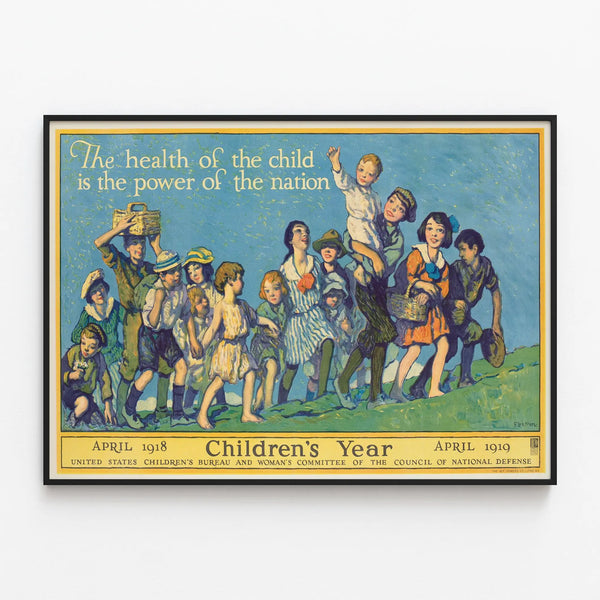 Vintage Children's Poster: Health, Strength of the Nation — framed artwork on a wall