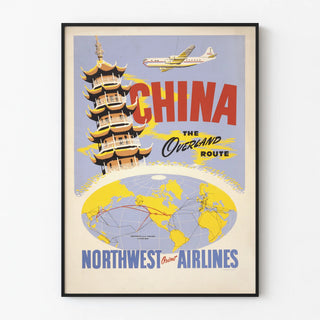Vintage poster China Northwest Orient Airlines land route
