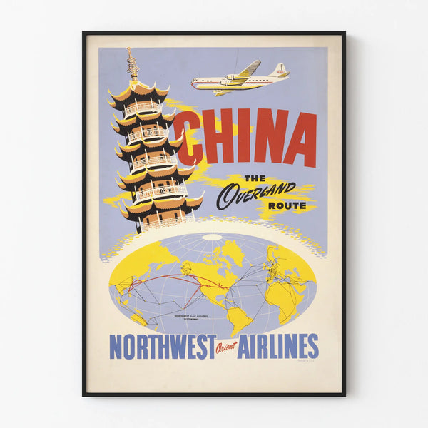 Vintage poster China Northwest Orient Airlines land route