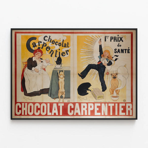 Vintage Chocolate Carpentier Poster 1st Prize for Health — framed artwork on a wall