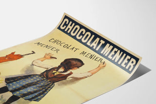 Vintage Chocolat Menier advertising poster with little girl writing on the blackboard