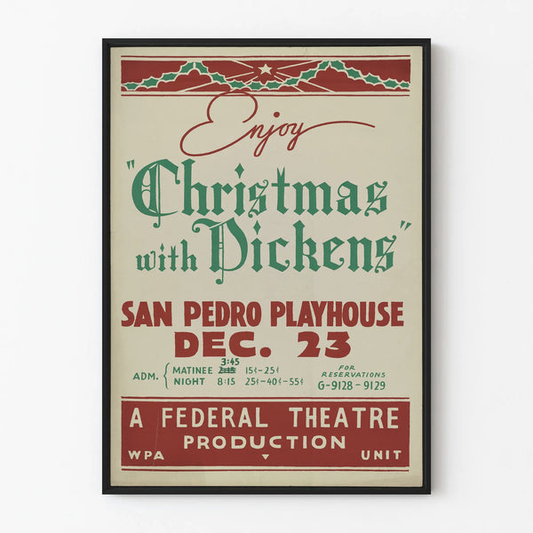 Vintage Christmas Poster with Dickens - Festive Wall Decoration