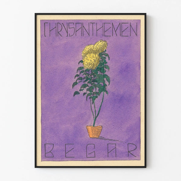 Vintage decorative poster of potted chrysanthemums