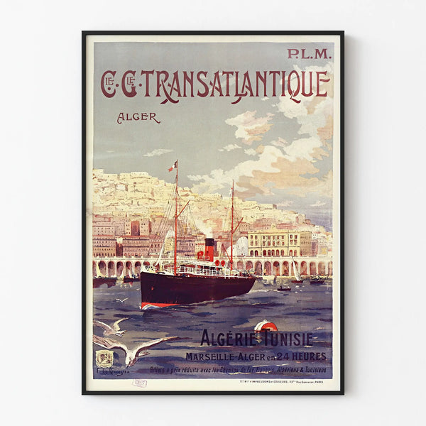 Vintage Transatlantic Poster Marseille-Algiers - Maritime Wall Decoration