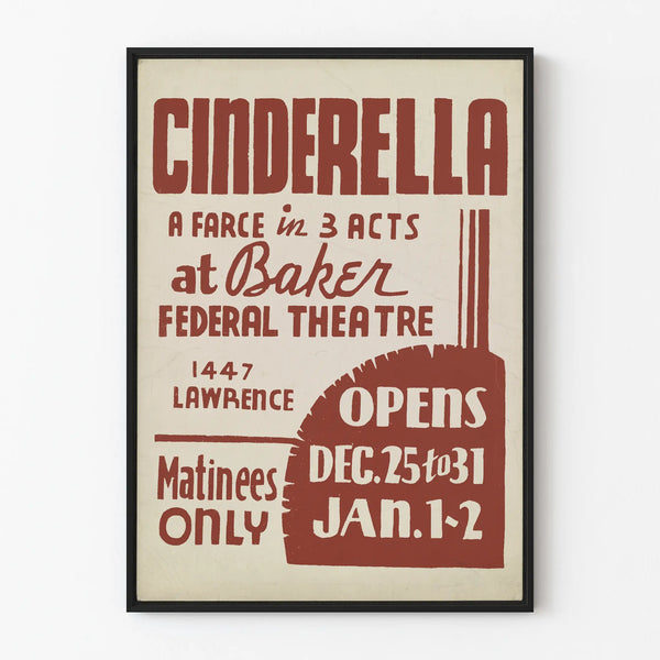 Vintage theater poster of Cinderella, retro wall decoration