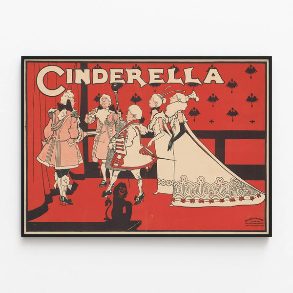 Vintage Cinderella decorative poster in red and black — framed artwork on a wall
