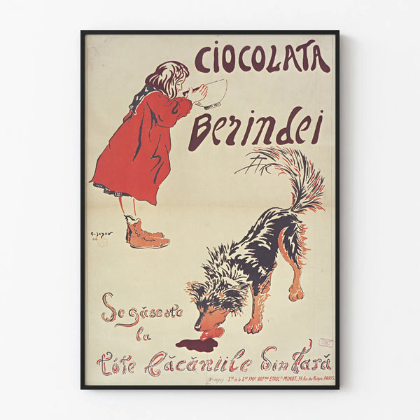 Vintage poster Ciocolata Berindei wall decoration for children and dog