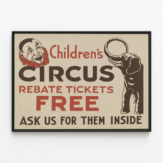 Vintage Circus Poster for Children with Clown and Elephant — framed artwork on a wall