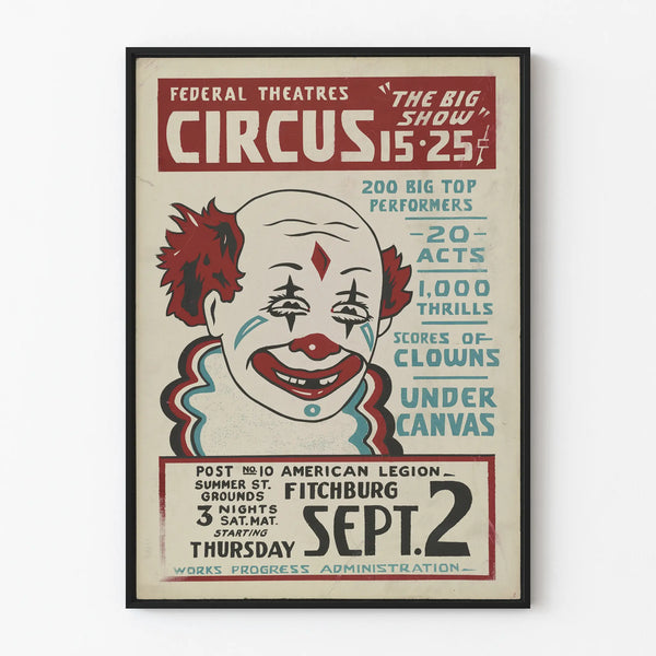 Vintage Circus Poster with Clown - Retro Wall Decoration
