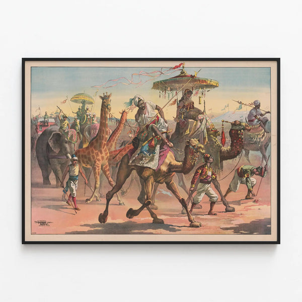 Exotic Animal Circus Troupe Poster — framed artwork on a wall