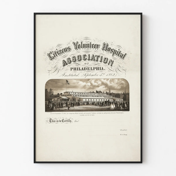 Vintage poster of Citizens Volunteer Hospital Association Philadelphia 1862