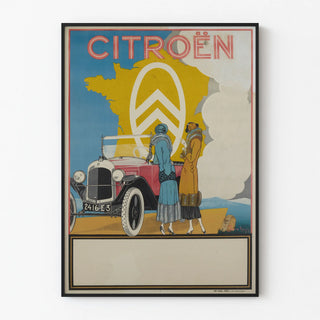 Vintage Citroën poster with classic car and elegant passersby