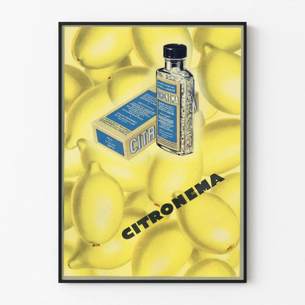 Vintage Citronema poster with yellow lemon decor