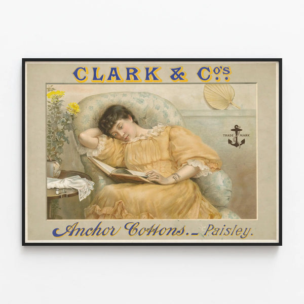 Vintage Poster Clark & Co's Anchor Cottons Paisley — framed artwork on a wall