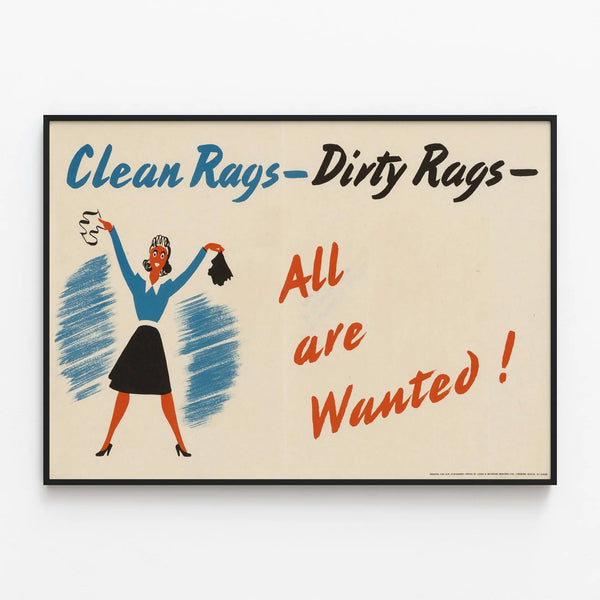 Vintage Poster Clean Rags Dirty Rags - Retro Wall Decoration — framed artwork on a wall