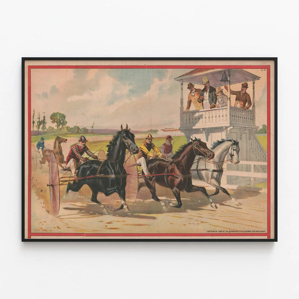 Vintage trotting race poster — framed artwork on a wall