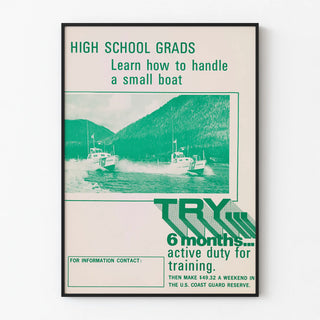 Vintage Recruitment Poster for Coast Guard Apprenticeship Boat