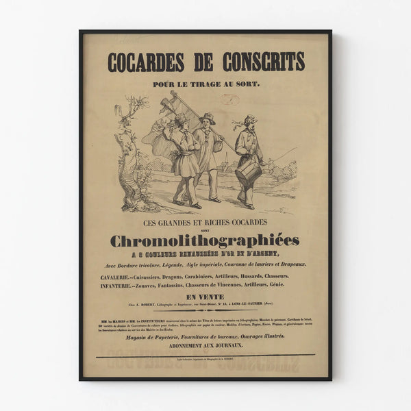 Vintage poster of Conscript Cockades for wall decoration