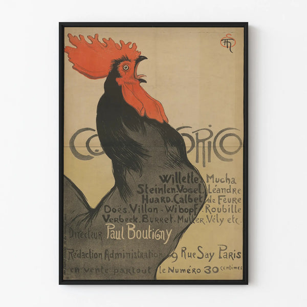 Vintage Poster with Singing Rooster for Wall Decoration