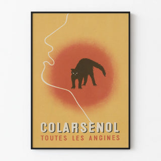 Vintage poster for Colarsénol against sore throats with black cat