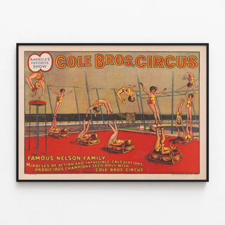 Vintage Circus Poster Cole Bros. Nelson Family — framed artwork on a wall