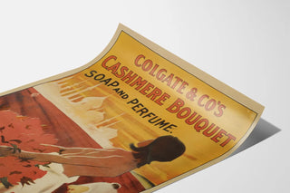 Vintage Colgate Cashmere Bouquet poster advertising soap and perfume