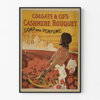 Vintage Colgate Cashmere Bouquet poster advertising soap and perfume