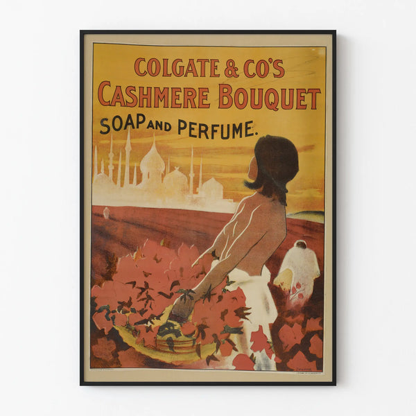 Vintage Colgate Cashmere Bouquet poster advertising soap and perfume