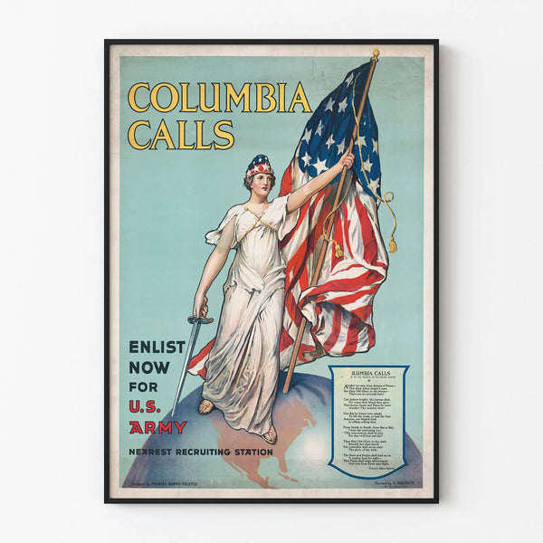Vintage patriotic poster Columbia Calls U.S. Army