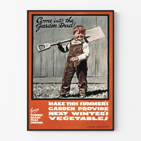Vintage children's gardening poster with shovel